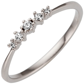 Schmaler Ring aus 585 Gold Weißgold mit 5 Diamanten Brillanten 0,08ct.