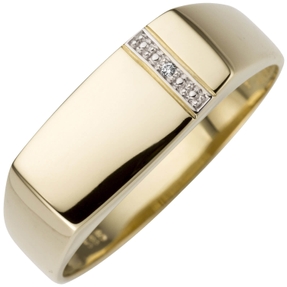 Herren Ring aus 585 Gold Gelbgold mit Diamant Brillant flach glänzend schlicht Herren Ring aus 585 Gold Gelbgold mit Diamant Brillant flach glänzend schlicht
