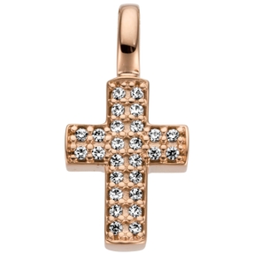 Anhänger kleines Kreuz 15x7,4mm 585 Gold Rotgold 26 Diamant- Brillanten 0,08ct. Anhänger kleines Kreuz 15x7,4mm 585 Gold Rotgold 26 Diamant- Brillanten 0,08ct.