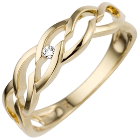 Ring aus 585 Gold Gelbgold mit Diamant Brillant 0,02ct. Fingerring Damenring
