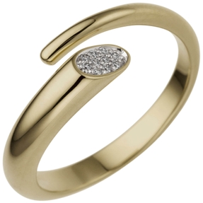 Offener Ring aus 585 Gold Gelbgold mit 10 Diamanten Brillanten Fingerring Damen Offener Ring aus 585 Gold Gelbgold mit 10 Diamanten Brillanten Fingerring Damen