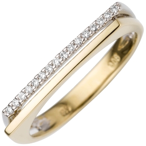 Ring aus 585 Gold Gelbgold & Weißgold bicolor 16 Diamanten Brillanten 2-reihig