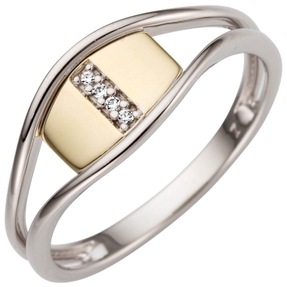 Ring aus 585 Gold Gelbgold & Weißgold bicolor mit 4 Brillanten Fingerring Damen