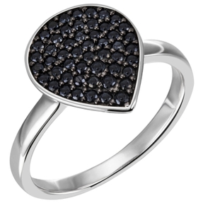 Ring Tropfen aus 925 Silber mit 51 Zirkonia schwarz Fingerring Damenring