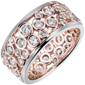 Breiter Ring aus 925 Silber bicolor vergoldet mit 55 weißen Zirkonia Fingerring