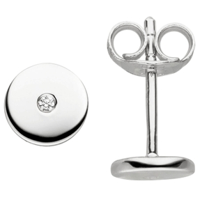 Paar Ohrstecker Kreise mit Zirkonia in der Mitte Ø6,3mm 925 Silber rhodiniert