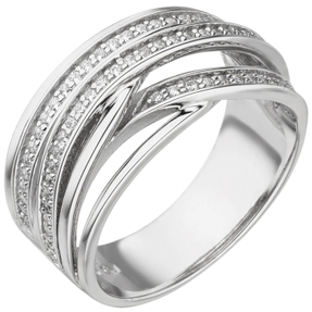 Breiter Ring aus 925 Silber mit 73 Zirkonia weiß Silberring Fingerring Damen