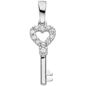 Anhänger Schlüssel aus 925 Silber mit 11 Zirkonia weiß Halsschmuck Anhänger Schlüssel aus 925 Silber mit 11 Zirkonia weiß Halsschmuck