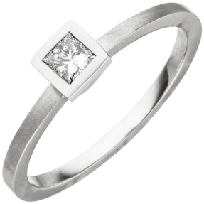 Ring aus 950 Platin mattiert mit Diamant in Princess-Schliff 0,20ct W/SI Damen Ring aus 950 Platin mattiert mit Diamant in Princess-Schliff 0,20ct W/SI Damen