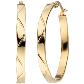 Creolen 34x3,8mm aus Edelstahl flach mit Muster gold-farben beschichtet Ohrringe Creolen 34x3,8mm aus Edelstahl flach mit Muster gold-farben beschichtet Ohrringe