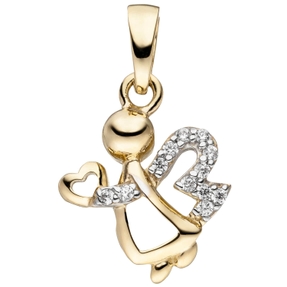 Anhänger Engel mit Herz aus 333 Gold Gelbgold 12 Zirkonia Halsschmuck Anhänger Engel mit Herz aus 333 Gold Gelbgold 12 Zirkonia Halsschmuck