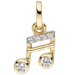 Anhänger Musik-Note aus 333 Gold Gelbgold mit 6 Zirkonia Sechzehntelnote Damen Anhänger Musik-Note aus 333 Gold Gelbgold mit 6 Zirkonia Sechzehntelnote Damen