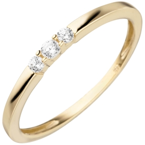 Ring aus 333 Gold Gelbgold mit 3 Zirkonia Goldring 2,1mm schmal Dreistein Damen Ring aus 333 Gold Gelbgold mit 3 Zirkonia Goldring 2,1mm schmal Dreistein Damen