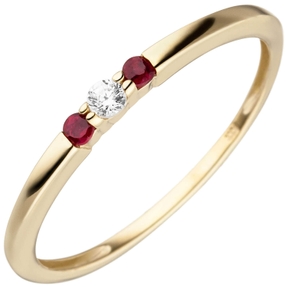 Ring aus 333 Gold Gelbgold mit Rubin & Zirkonia 2,2mm schmal Dreistein Damen Ring aus 333 Gold Gelbgold mit Rubin & Zirkonia 2,2mm schmal Dreistein Damen
