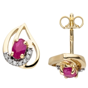 Ohrstecker aus 333 Gold Gelbgold mit Rubin rot & 14 Zirkonia Ohrringe Ohrschmuck Ohrstecker aus 333 Gold Gelbgold mit Rubin rot & 14 Zirkonia Ohrringe Ohrschmuck