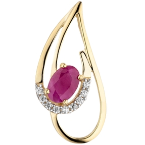 Anhänger aus 333 Gold Gelbgold mit Rubin rot & 9 Zirkonia Halsschmuck Damen