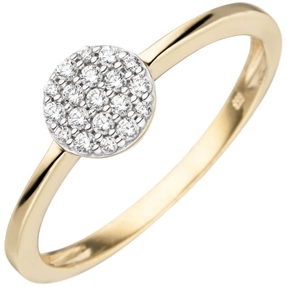 Ring aus 333 Gold Gelbgold bicolor mit 19 Zirkonia Ringkopf flach Fingerring Ring aus 333 Gold Gelbgold bicolor mit 19 Zirkonia Ringkopf flach Fingerring