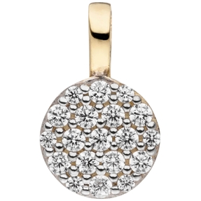 Anhänger aus 333 Gold Gelbgold mit 19 Zirkonia rund flach 11x6,7mm Halsschmuck
