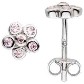 Ohrstecker Blume Blumen aus 925 Silber mit 12 Zirkonia rosa Ohrringe Ohrschmuck Ohrstecker Blume Blumen aus 925 Silber mit 12 Zirkonia rosa Ohrringe Ohrschmuck