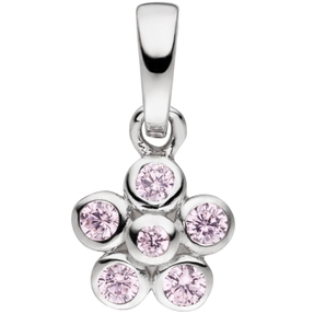 Anhänger Blume aus 925 Silber mit 6 Zirkonia rosa Halsschmuck Mädchen Kinder