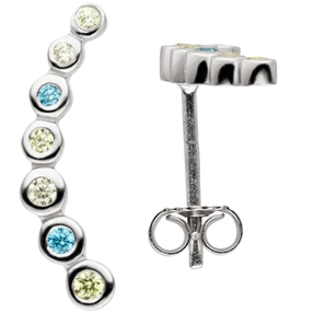 Ohrstecker aus 925 Silber mit 14 Zirkonia blau grün multicolor Bogen Ohrringe