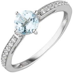 Ring aus 925 Silber mit Blautopas hellblau blau & 16 Zirkonia Fingerring Damen