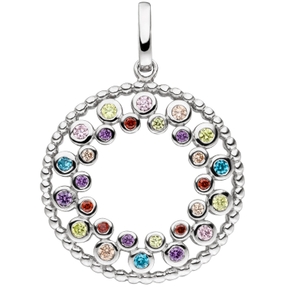 Anhänger Kreis aus 925 Silber mit 28 Zirkonia multicolor bunt Halsschmuck rund