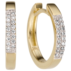 Creolen 14,7x2,2mm aus 585 Gold Gelbgold mit 32 Diamanten Brillanten Ohrringe