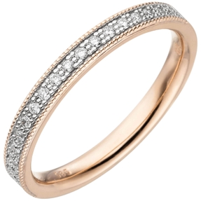 Halbmemory-Ring aus 585 Gold Rotgold mit 19 Diamanten Brillanten 0,15 Ct. Damen