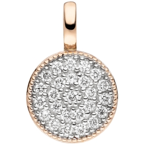 Anhänger aus 585 Gold Rotgold rund flach mit 24 Diamanten Brillanten 0,15 Ct.