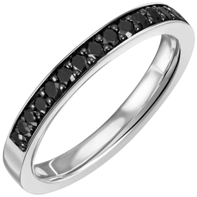Halbmemory-Ring aus 585 Gold Weißgold 17 schwarze Diamanten Brillanten 0,41 Ct.