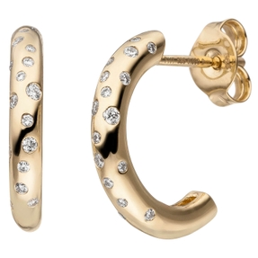 Halbcreolen Creolen 15,9x2,6mm aus 585 Gold Gelbgold mit 34 Diamanten Brillanten Halbcreolen Creolen 15,9x2,6mm aus 585 Gold Gelbgold mit 34 Diamanten Brillanten