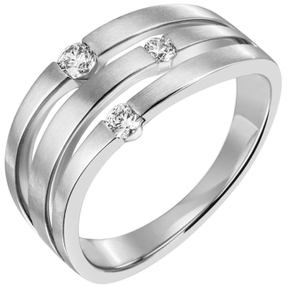 Ring aus 585 Gold Weißgold teil-mattiert 3 Diamanten Brillanten 0,18 Ct. Damen