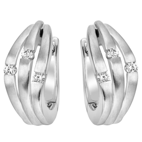 Creolen aus 585 Gold Weißgold teil-mattiert 6 Diamanten Brillanten 0,12 Ct.