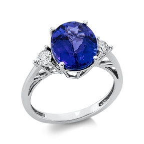 Ring aus 585 Weißgold Tansanit 4,65ct blau 2 Brillanten 0,28ct TW-SI B:11mm
