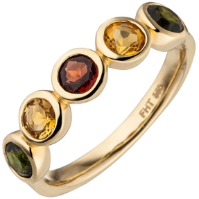 Ring aus 585 Gold Gelbgold mit Edelsteinen Citrin Granat Turmalin multicolor Ring aus 585 Gold Gelbgold mit Edelsteinen Citrin Granat Turmalin multicolor