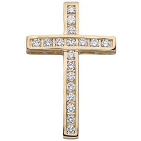 Anhänger Kreuz aus 585 Gold Gelbgold mit 18 Diamanten Brillanten Halsschmuck Anhänger Kreuz aus 585 Gold Gelbgold mit 18 Diamanten Brillanten Halsschmuck