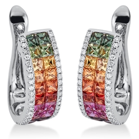 Creolen aus 750 Weißgold 40 Saphire 2,8ct mehrfarbig 80 Brillanten 0,32ct TW-SI