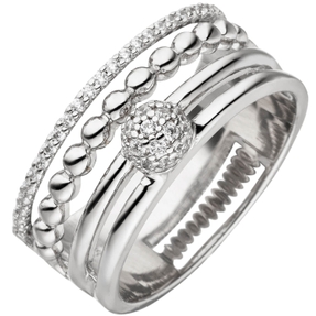 Breiter Ring aus 925 Silber rhodiniert mit 41 Zirkonia weiß Fingerring Damen
