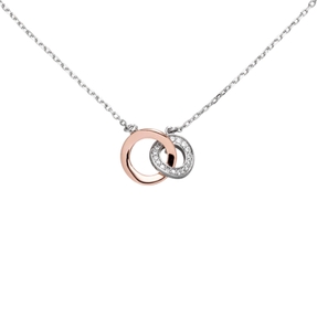Collier Ankerkette mit Anhänger 925 Silber bicolor vergoldet 18 Zirkonia 42-45cm Collier Ankerkette mit Anhänger 925 Silber bicolor vergoldet 18 Zirkonia 42-45cm