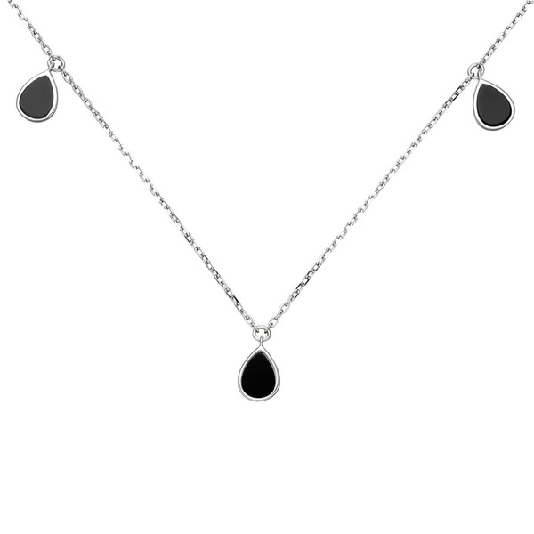 Collier mit Anhänger Tropfen Onyx schwarz 925 Silber