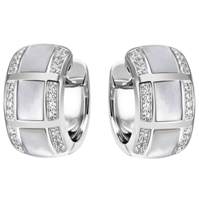 Ohrringe Creolen 16,8x9,1mm aus 925 Silber mit Perlmutt-Einlagen & 48 Zirkonia