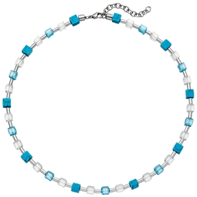 Halskette Collier Kristallsteine Türkis-Würfel & Zylinder aus Edelstahl 43-48cm