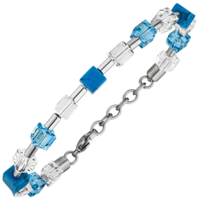 Armband Armschmuck Kristallsteine Türkis-Würfel & Zylinder aus Edelstahl 19-21cm