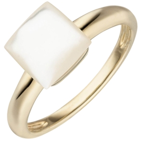 Ring aus 925 Silber vergoldet mit Perlmutt 8,4mm Fingerring schlicht Damen