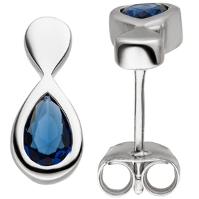 Ohrstecker aus 925 Silber rhodiniert mit Glassteinen Tropfen blau Ohrringe Ohrstecker aus 925 Silber rhodiniert mit Glassteinen Tropfen blau Ohrringe