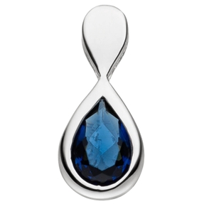 Anhänger aus 925 Silber rhodiniert mit Glasstein Tropfen blau facettiert Damen