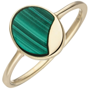 Ring aus 925 Silber vergoldet mit Malachit-Einlage Edelstein grün oval Damen