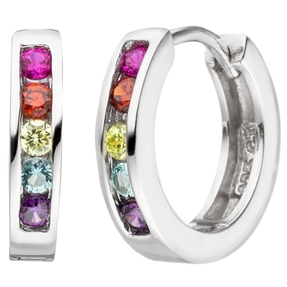 Ohrringe Creolen 14,6x3mm aus 925 Silber rhodiniert 10 Zirkonia bunt multicolor