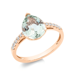 Ring Tropfen 750 Rotgold Amethyst 2,3ct grün 12 Brillanten 0,14ct TW-SI B:10,7mm